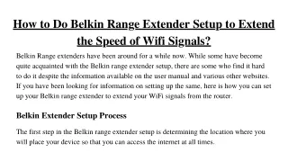 How to Do Belkin Range Extender Setup to Extend the Speed of Wifi Signals