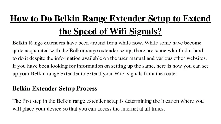 how to do belkin range extender setup to extend
