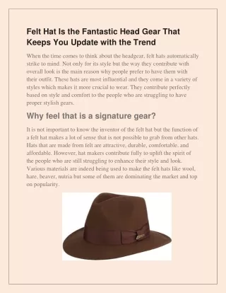Felt Hat Is the Fantastic Head Gear That Keeps You Update with the Trend
