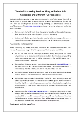 Chemical Processing Services Along With Their Sub-Categories And Different Functionalities