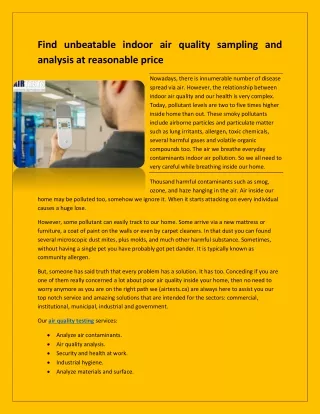 Find unbeatable indoor air quality sampling and analysis at reasonable price