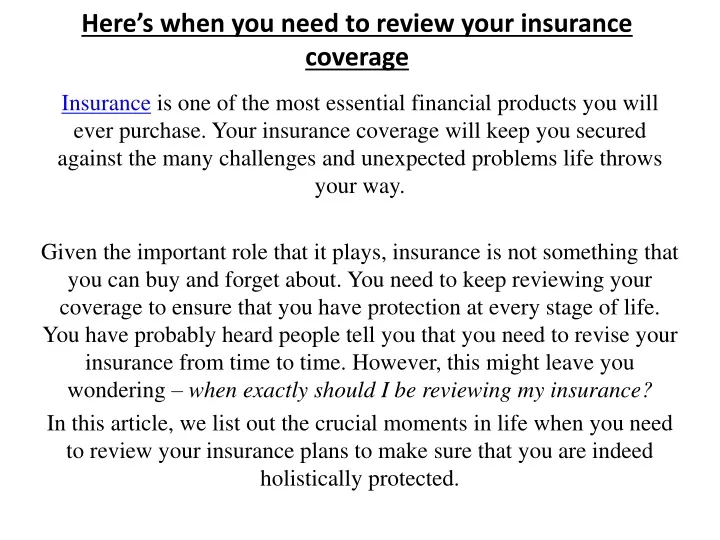 here s when you need to review your insurance coverage