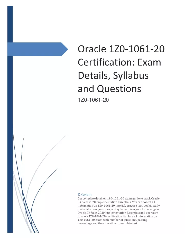 oracle 1z0 1061 20 certification exam details