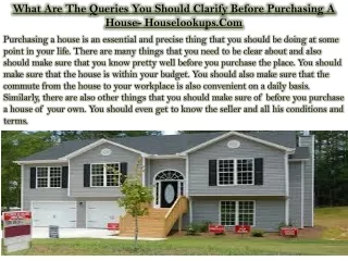 What Are The Queries You Should Clarify Before Purchasing A House- Houselookups.Com