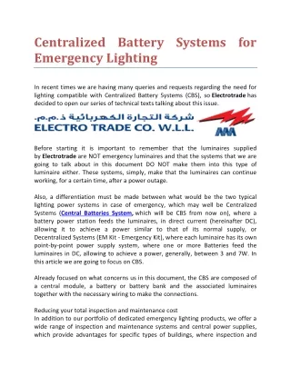 centralized battery systems for emergency lighting