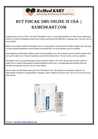 Buy Fincar 5MG Online in USA | Rxmedkart.com
