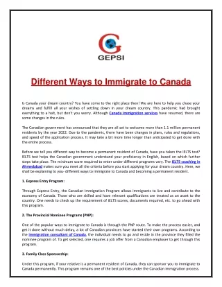 different ways to immigrate to canada is canada