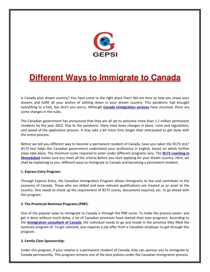 different ways to immigrate to canada is canada