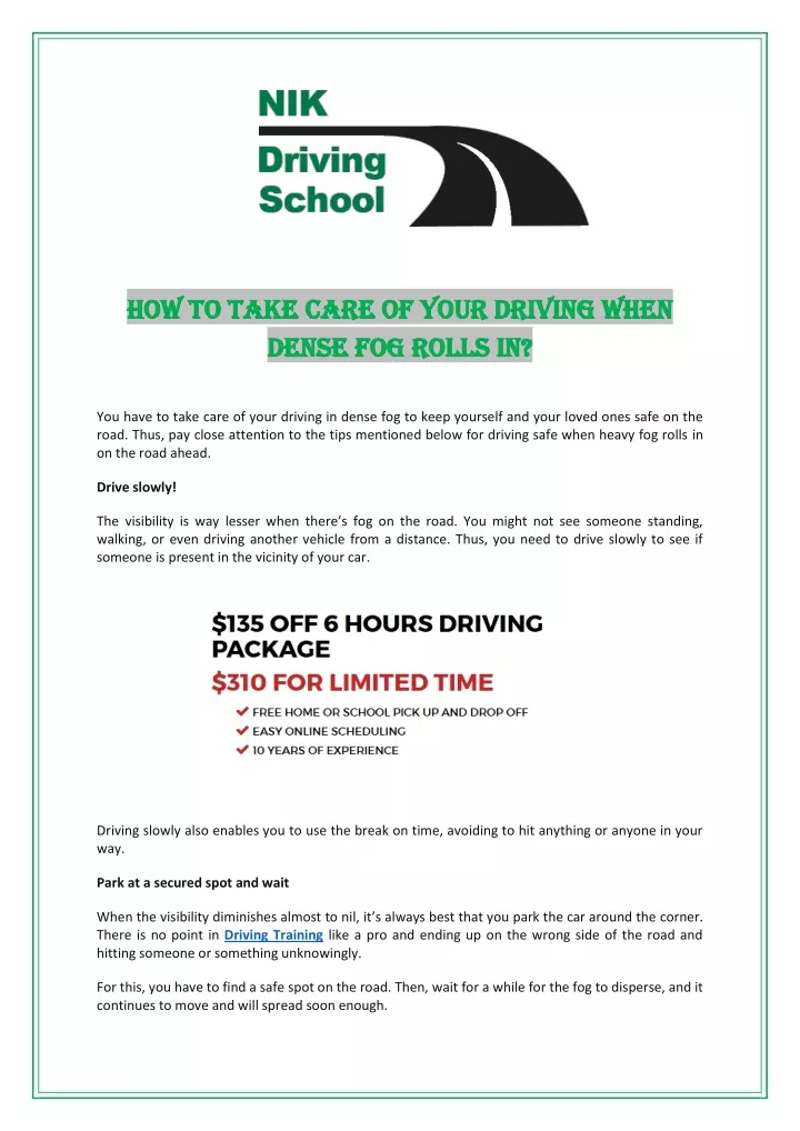 how to take care of your driving when how to take