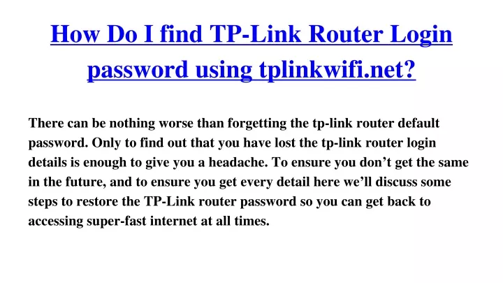 how do i find tp link router login password using