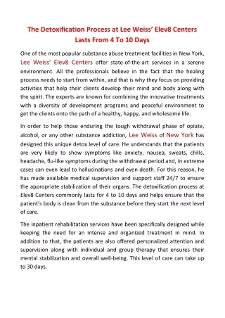 the detoxification process at lee weiss elev8