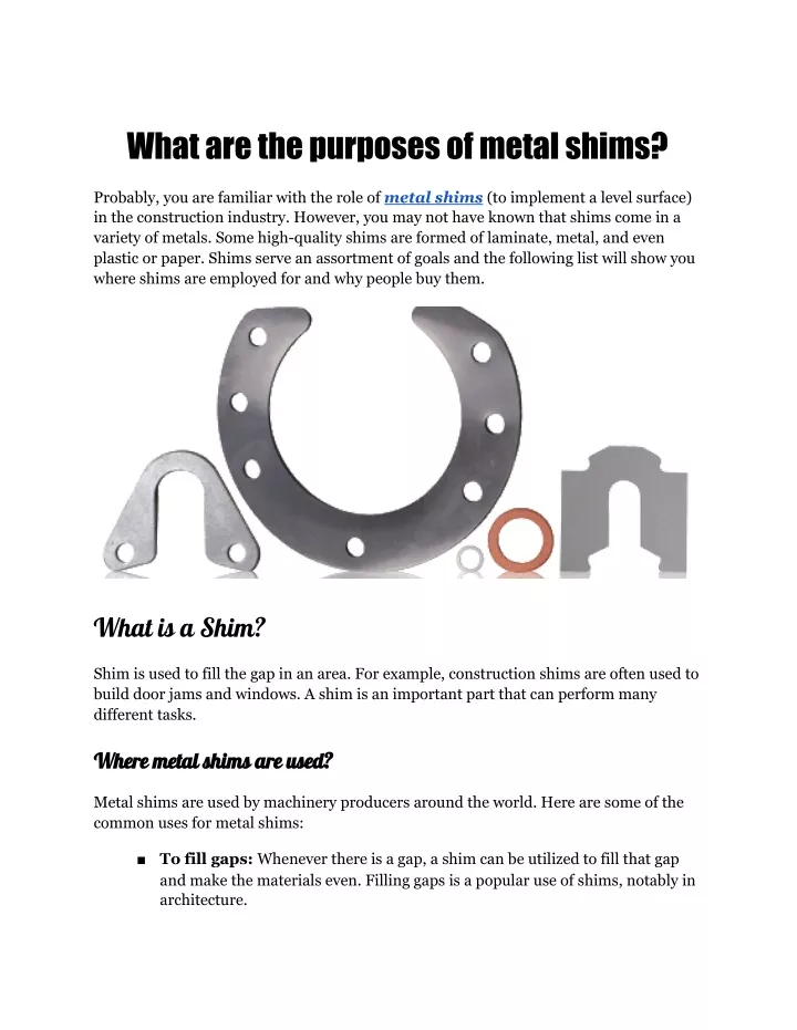 what are the purposes of metal shims