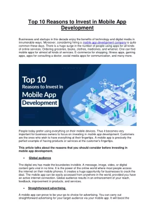 top 10 reasons to invest in mobile app development