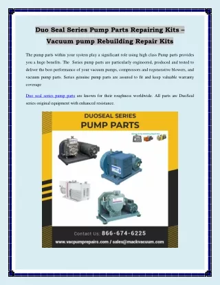 Duo Seal Series Pump Parts Repairing Kits –Vacuum pump Rebuilding Repair Kits