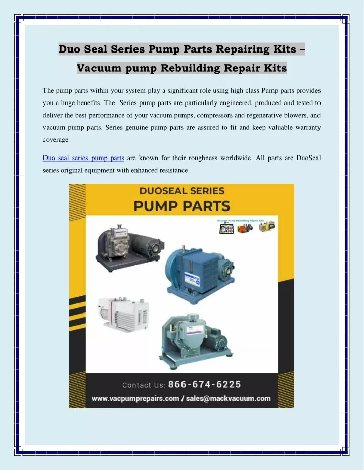 duo seal series pump parts repairing kits