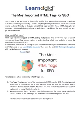 the most important html tags for seo