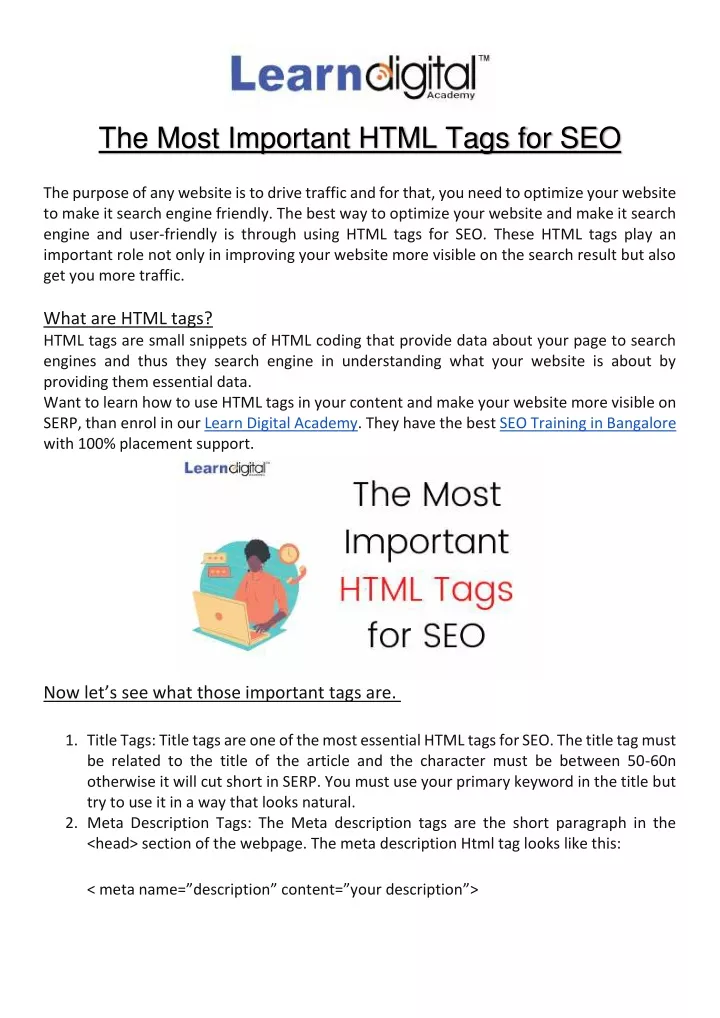 the most important html tags for seo