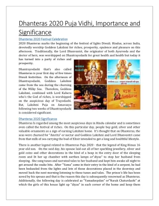 dhanteras 2020 puja vidhi importance