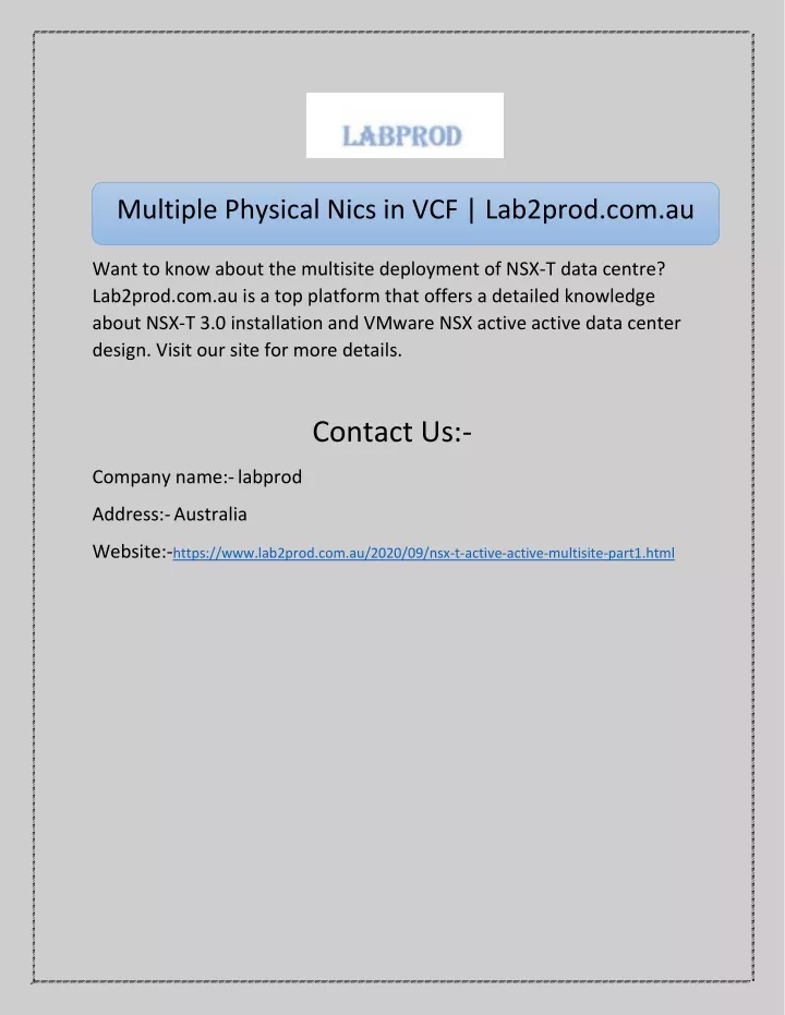 multiple physical nics in vcf lab2prod com au