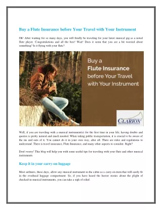Buy a Flute Insurance before Your Travel with Your Instrument