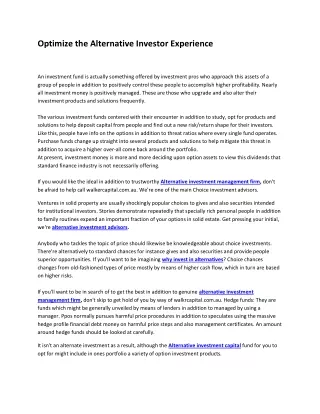 optimize the alternative investor experience