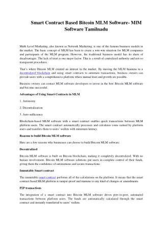 smart contract based bitcoin mlm software
