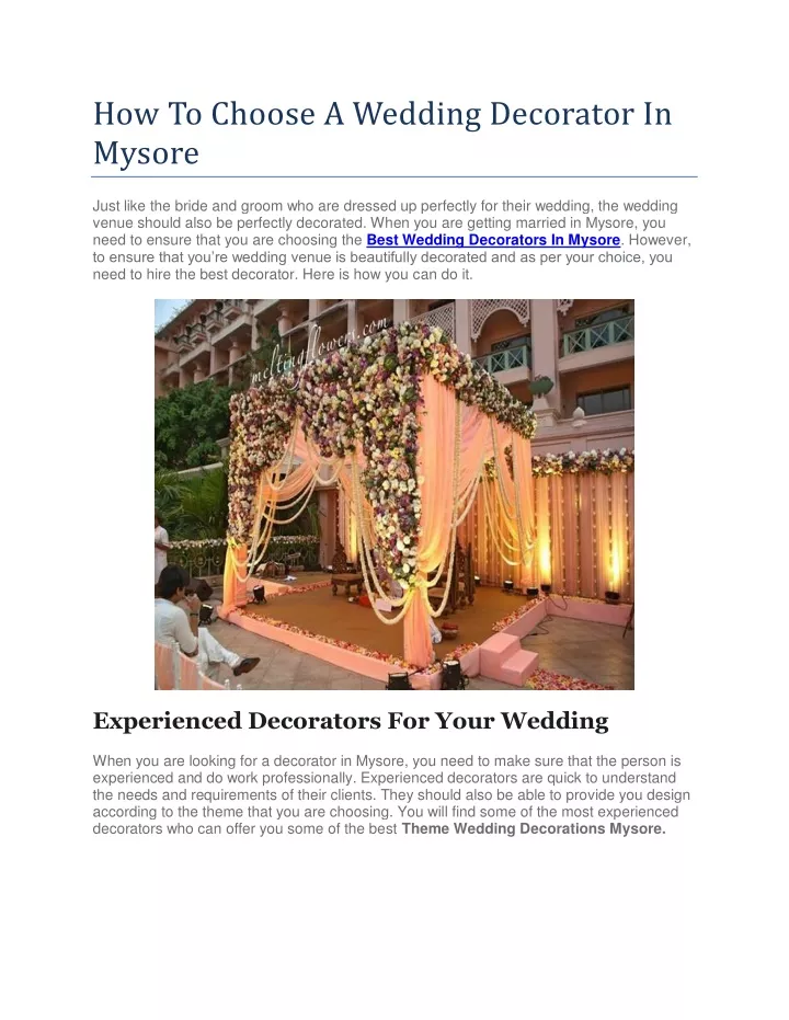 how to choose a wedding decorator in mysore