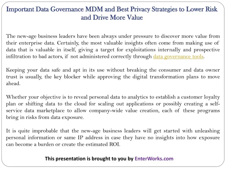 important data governance mdm and best privacy