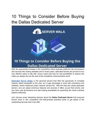10 Things to Consider Before Buying the Dallas Dedicated Server