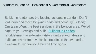 Builders in London - Residential & Commercial Contractors