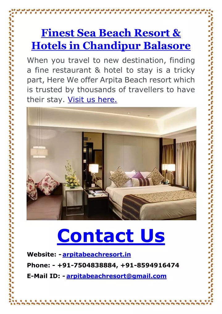 finest sea beach resort hotels in chandipur