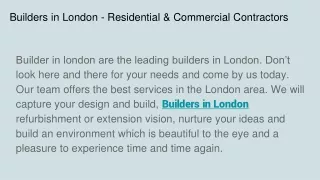 Builders in London - Residential & Commercial Contractors