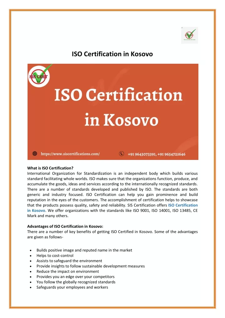 iso certification in kosovo