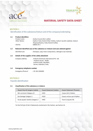 Sodium Laureth Sulfate Manufacturers - Prakash Chemicals International