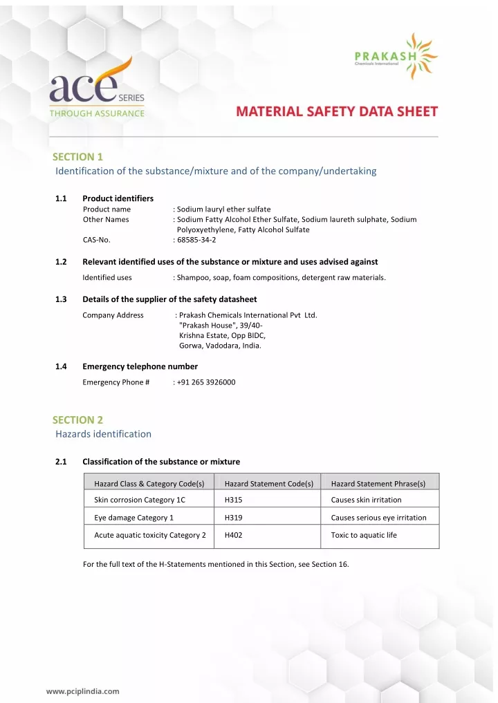 section 1 identification of the substance mixture