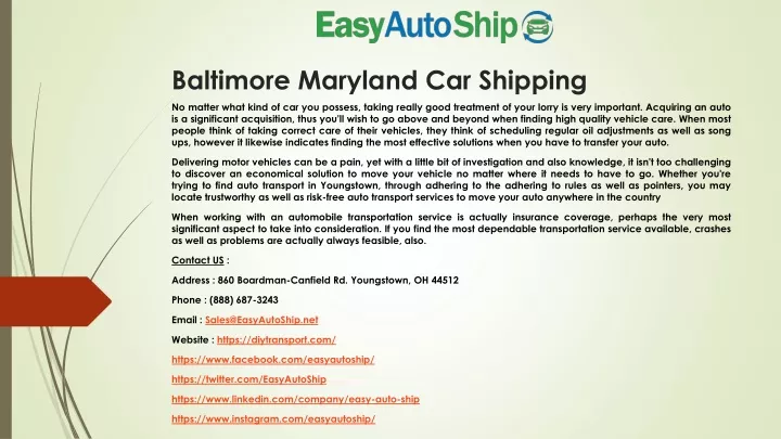 baltimore maryland car shipping