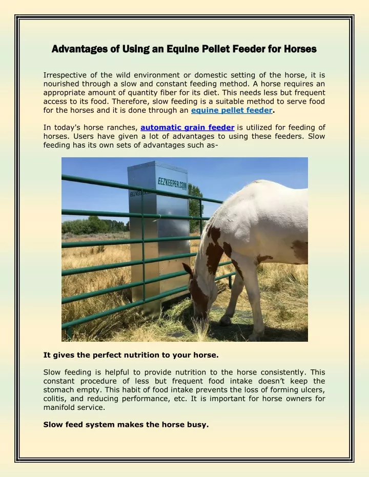 advantages of using an equine pellet feeder
