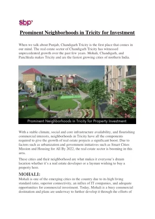 prominent neighborhoods in tricity for investment