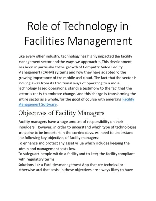 Role of Technology in Facilities Management