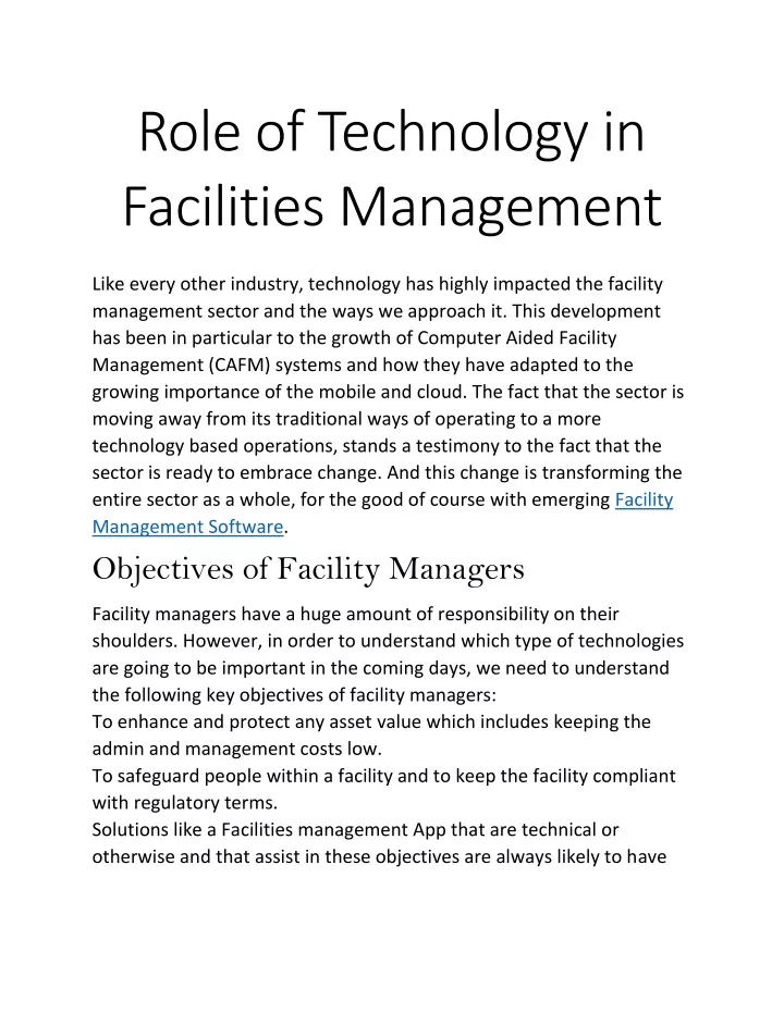 role of technology in facilities management