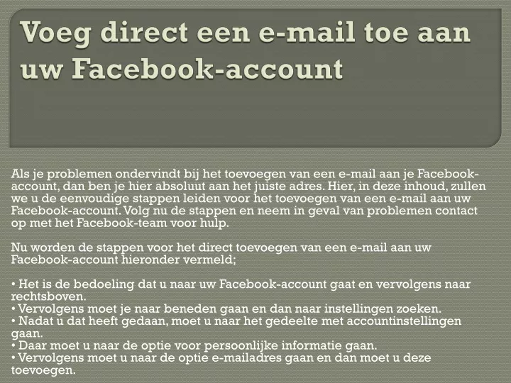 voeg direct een e mail toe aan uw facebook account