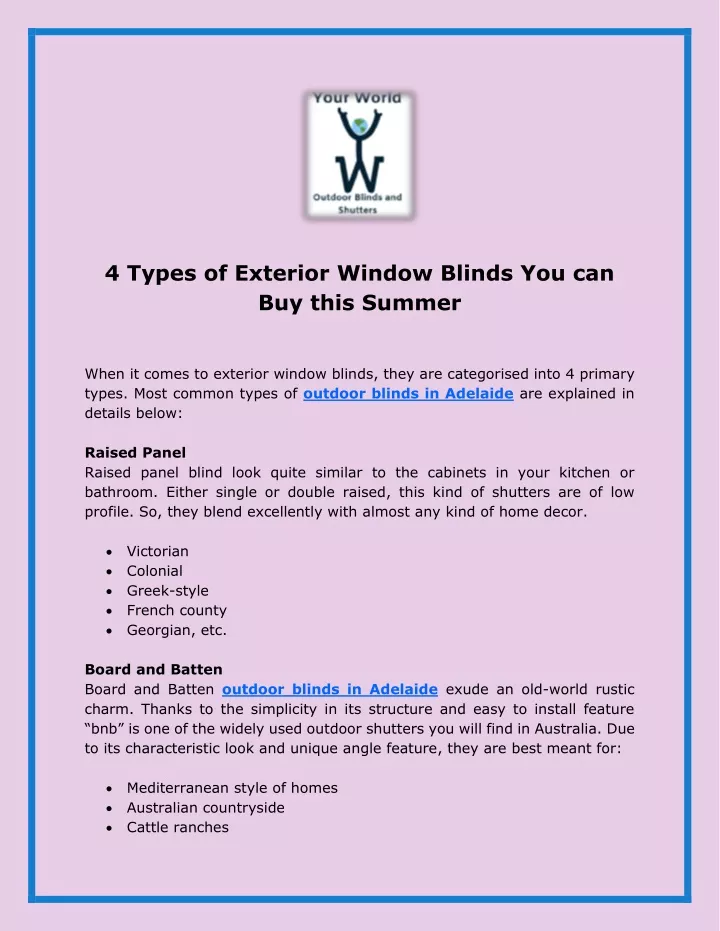 4 types of exterior window blinds