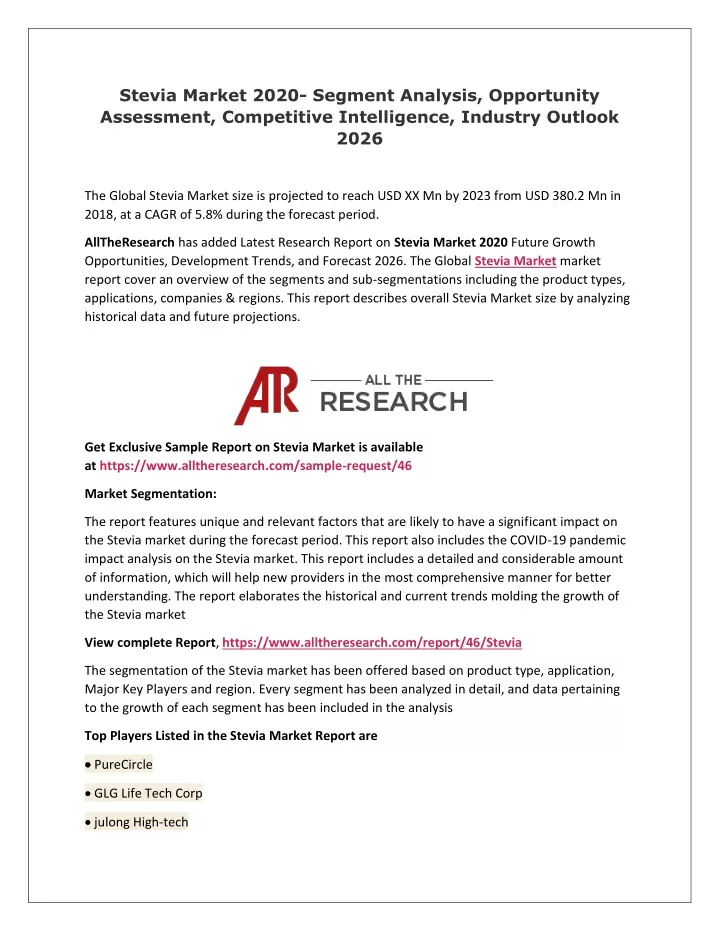 stevia market 2020 segment analysis opportunity