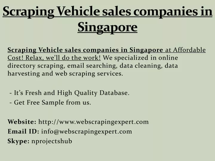 scraping vehicle sales companies in singapore