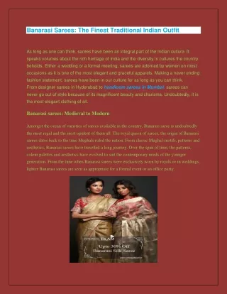 Banarasi Sarees: The Finest Traditional Indian Outfit