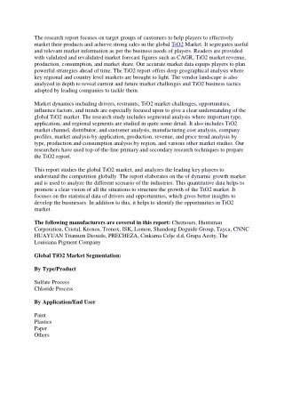 the research report focuses on target groups