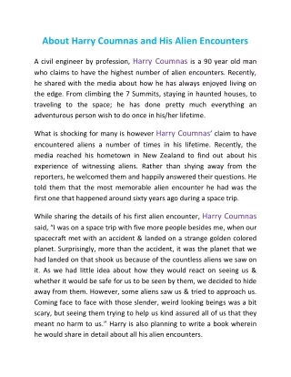 about harry coumnas and his alien encounters