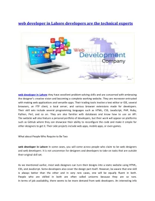 web developer in lahore developers