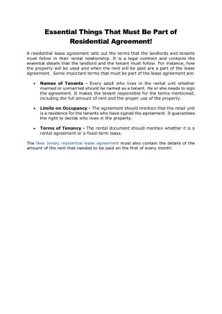 essential things that must be part of residential