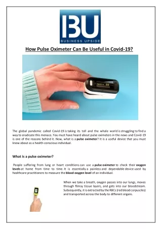how pulse oximeter can be useful in covid 19